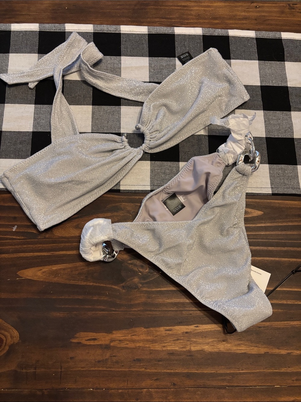 Same silver sparkle lurex bikini large xl new